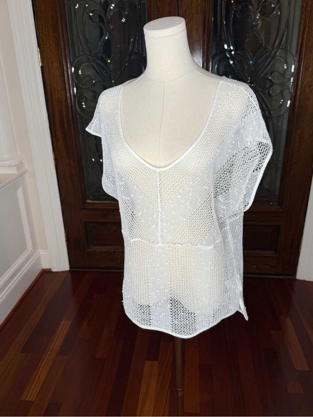 JACK White Open Knit Mesh Cover-Up Top | Size Large